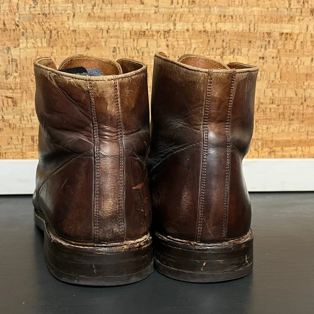 Vintage 90s Made Italy Mens 11 Leather Brogue Cap Toe Work Boots Brown
